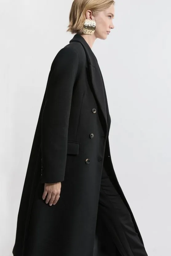 Karen Millen Italian Manteco Wool Blend Double Breasted Tailored Midaxi Coat black Discount