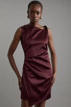 Karen Millen Italian Satin Asymmetrical Tailored Wrap Mini Dress merlot New
