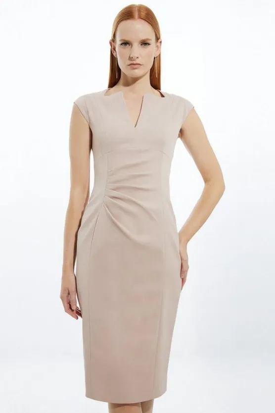 Karen Millen Italian Structured Rib Tailored Envelope Neck Pencil Midi Dress rose Sale