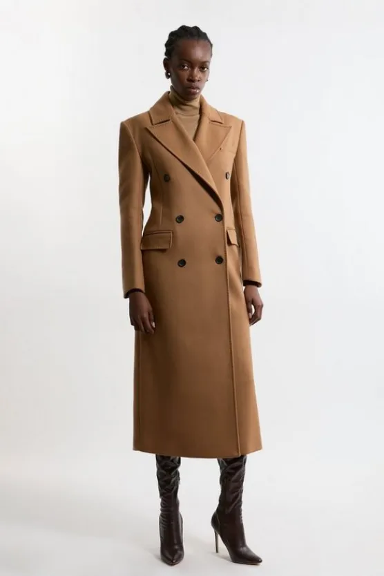 Karen Millen Italian Wool Blend Double Breasted Coat camel New