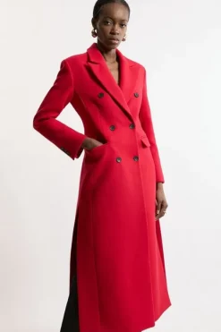 Karen Millen Italian Wool Double Breasted Tailo Maxi Coat red Online