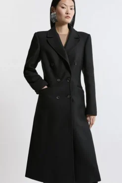 Karen Millen Italian Wool Fitted Midi Coat black Sale