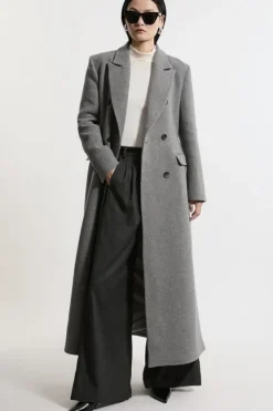Karen Millen Italian Wool Mix Maxi Double Breasted Tailored Coat grey Best