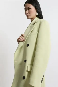 Karen Millen Italian Wool Strong Shoulder Anti Fit Midi Coat lime Online