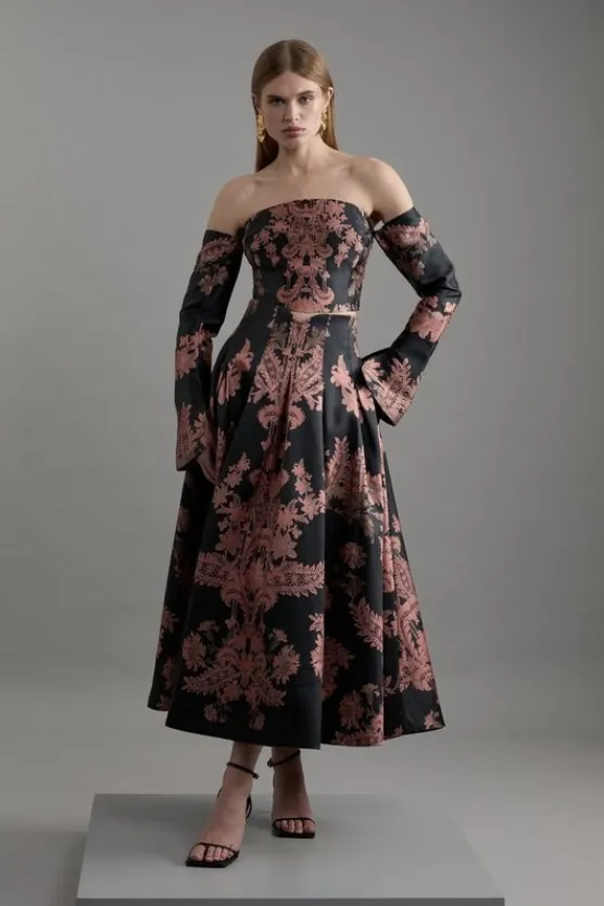 Karen Millen Jacquard Woven Floral Maxi Skirt black Best