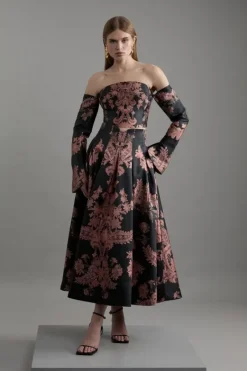 Karen Millen Jacquard Woven Floral Top & Maxi Skirt Set black Sale