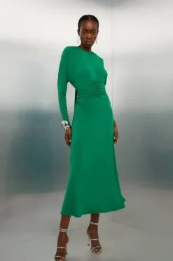 Karen Millen Jersey Crepe Batwing Midaxi Dress green Clearance