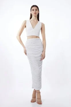 Karen Millen Jersey Crepe Embellished Midi Skirt ivory Online