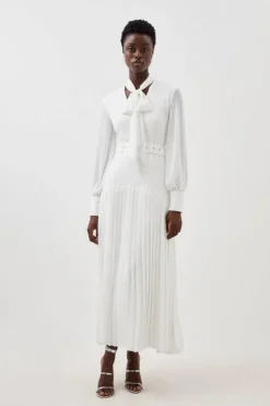 Karen Millen Jersey Ponte Georgette Mix Midi Dress ivory Online