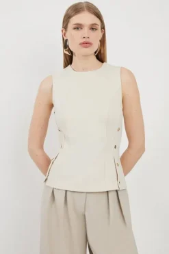 Karen Millen Jersey Ponte Hardwear Top cream Clearance