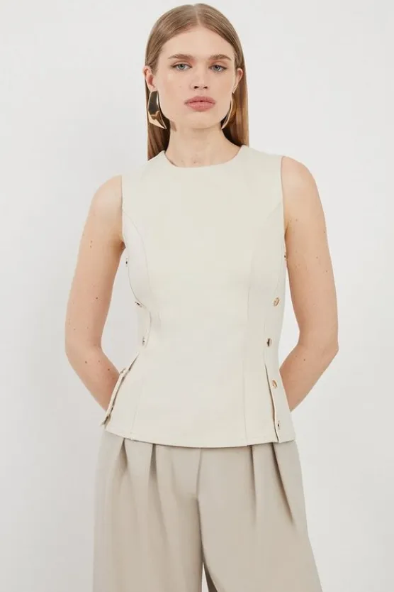 Karen Millen Jersey Ponte Hardwear Top cream Clearance