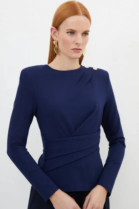 Karen Millen Jersey Ponte Twist Hardwear Top navy Sale