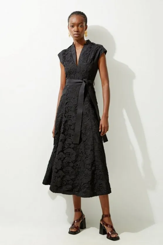 Karen Millen Lace And Cotton Mix Woven Midi Dress black Clearance