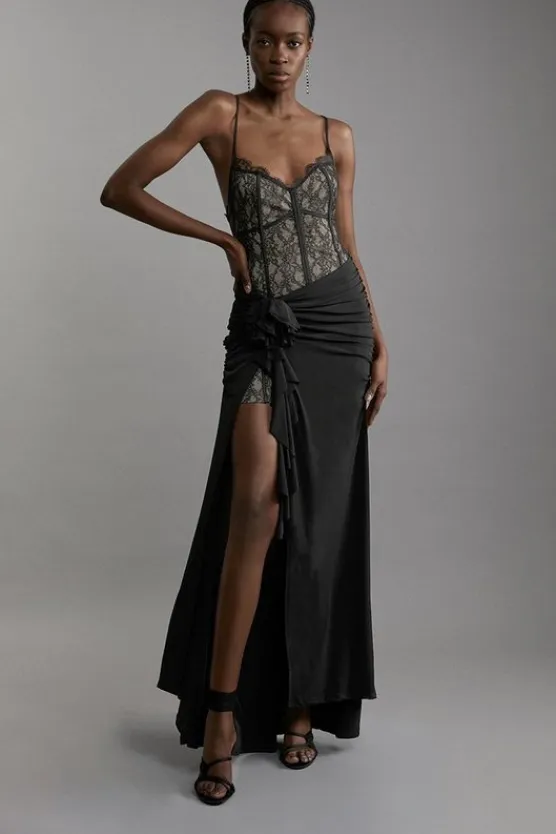 Karen Millen Lace And Jersey Crepe Maxi Dress black Discount
