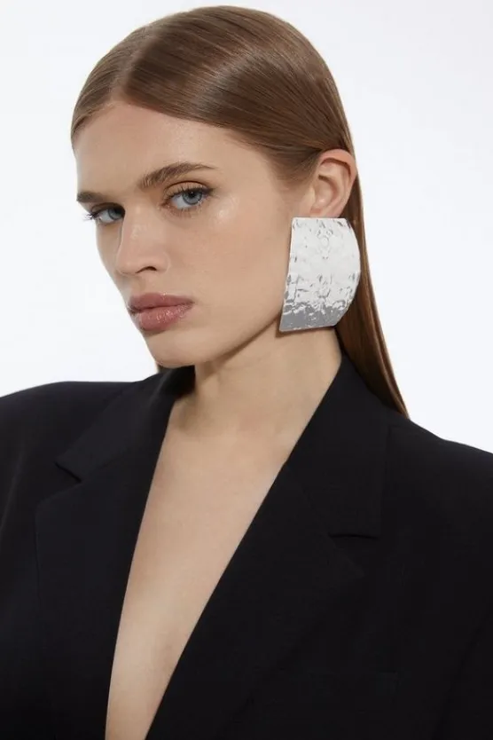 Karen Millen Large Hammered Statement Earring silver Online