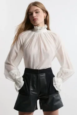 Karen Millen Leather & Suede Mix Shorts Co-ord navy Hot