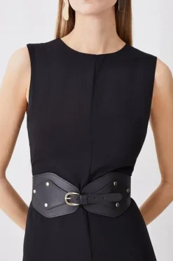 Karen Millen Leather And Elastic Wide Waist Belt black Online