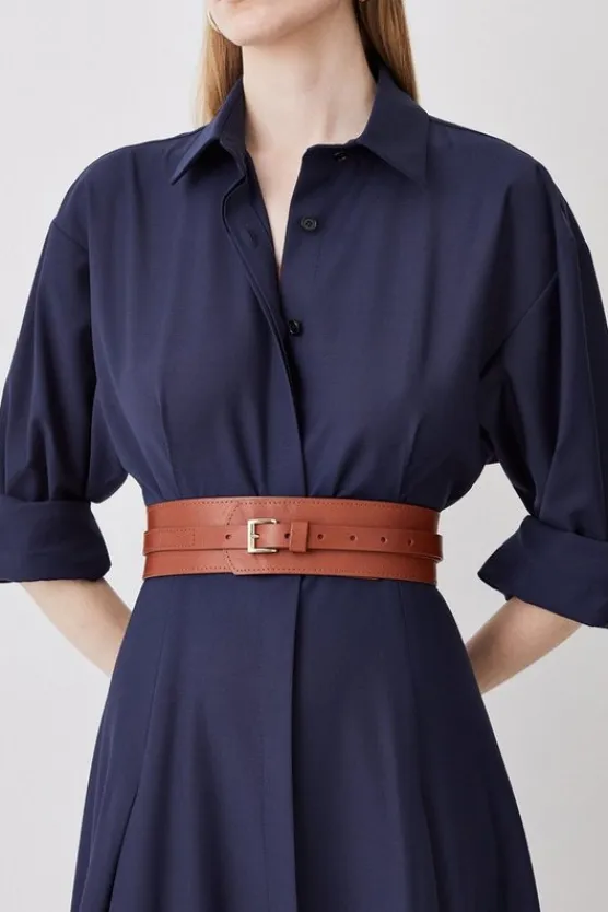 Karen Millen Leather Buckle Trim Belt tan Clearance