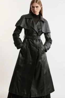 Karen Millen Leather Cape Detail Trench Coat black Sale