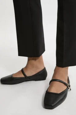 Karen Millen Leather Flat Square Toe Mary Jane black New