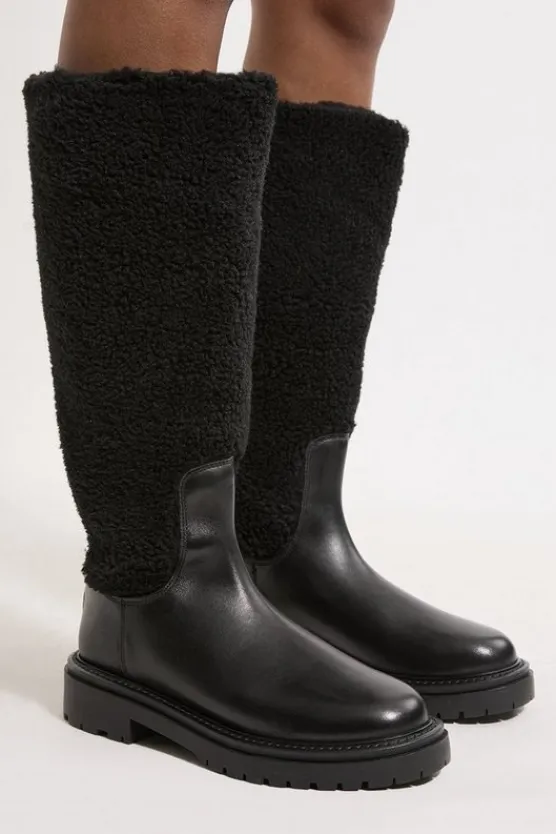Karen Millen Leather Fur Lined Chunky Calf Boot black Hot