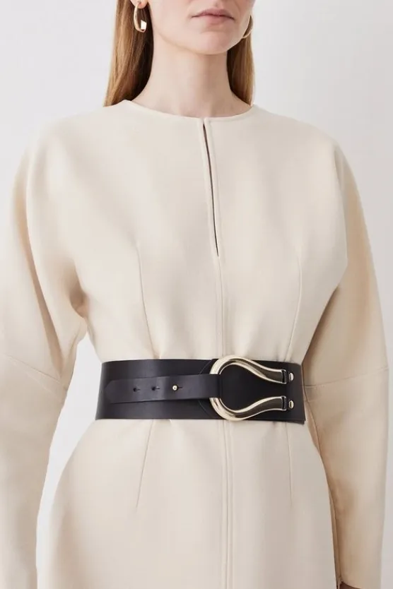 Karen Millen Leather Hardware Detail Waist Belt black New