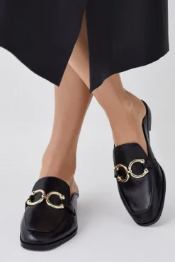 Karen Millen Leather Open Back Slip-On Loafer black Clearance