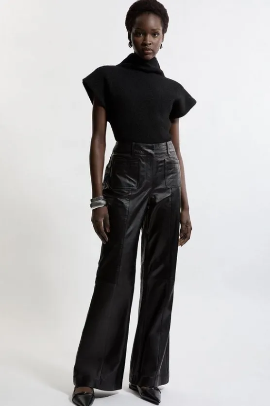 Karen Millen Leather Patch Pocket Dress Pants black Best