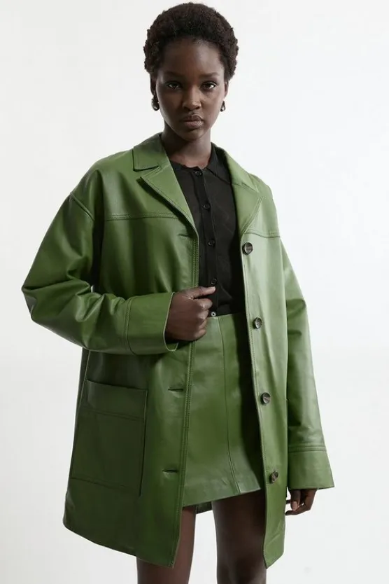 Karen Millen Leather Tailored Jacket olive Best
