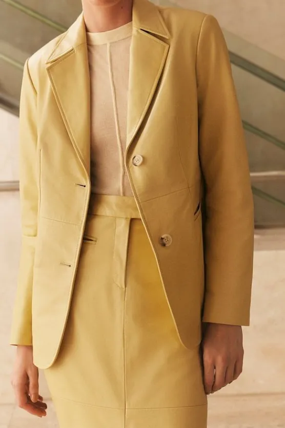 Karen Millen Leather Tailored Single Breasted Blazer yellow Clearance