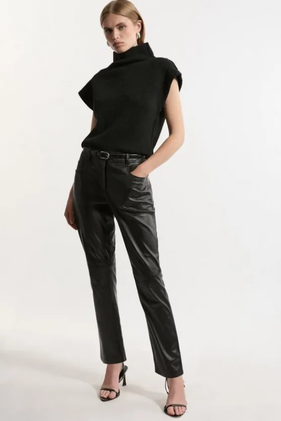 Karen Millen Leather Tailored Trouser Set olive Clearance