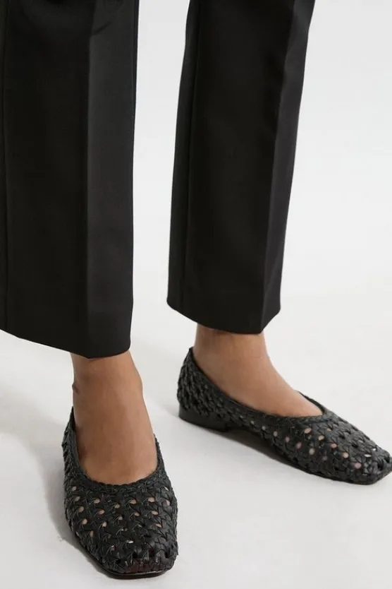 Karen Millen Leather Woven Ballet Pump black Clearance