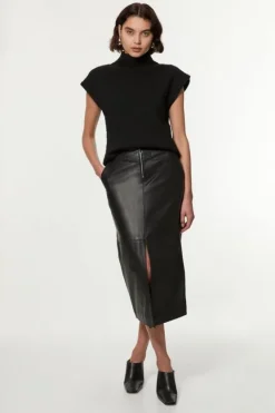 Karen Millen Leather Zip Detail Pencil Skirt black New