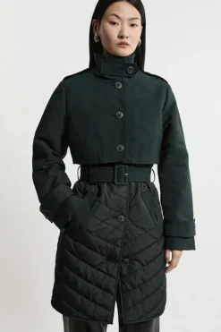 Karen Millen Lightweight Padded Hybrid Short Trench Coat black New