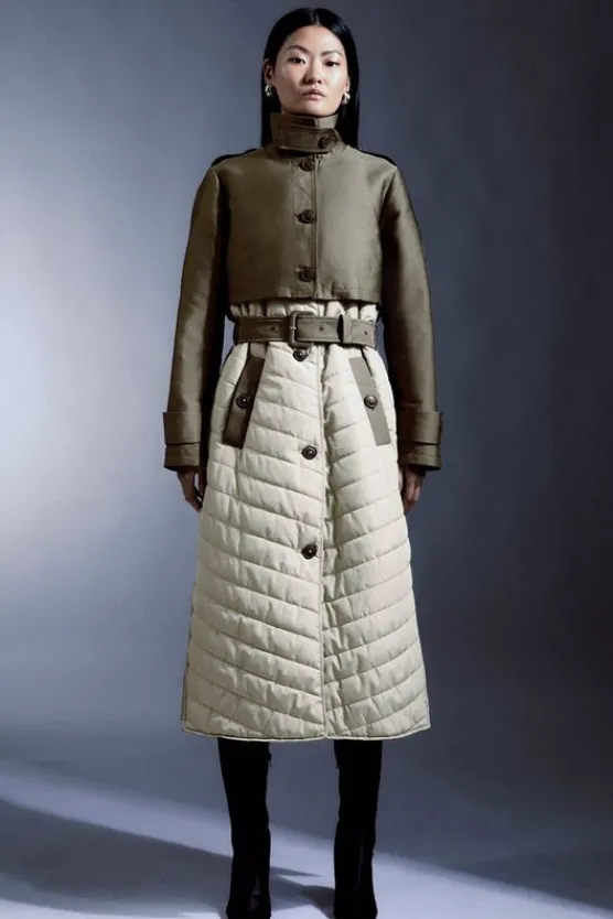 Karen Millen Lightweight Padded Hybrid Trench Coat khaki Fashion