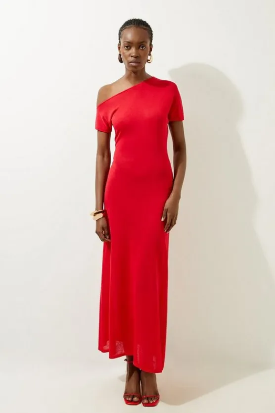 Karen Millen Light Weight Summer Knit Midaxi Dress With Woven Slip red Discount