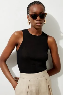 Karen Millen Lightweight Viscose Blend Summer Knit Racer Top black Discount