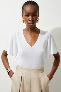 Karen Millen Lightweight Viscose Blend Summer Knit Angel Sleeve Top white Online
