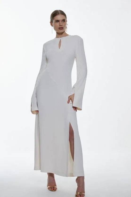 Karen Millen Long Sleeve Column Midi Dress ivory Outlet