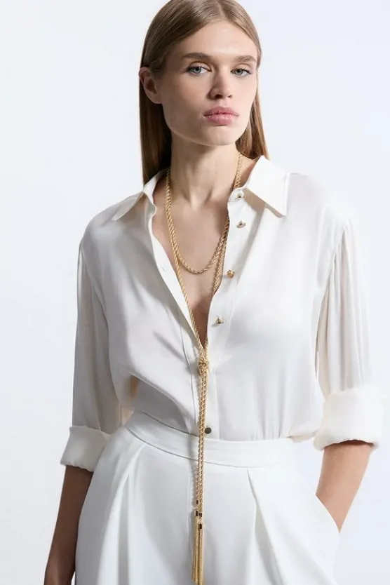 Karen Millen Long Tassel Drop Necklace gold Clearance