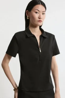 Karen Millen Luxe Ponte Jersey Polo Shirt black Best