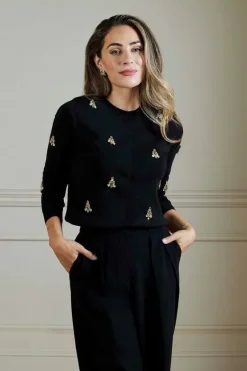 Karen Millen Lydia Millen All Over Embellished Dry Handle Viscose Blend Knit Cardi black Best