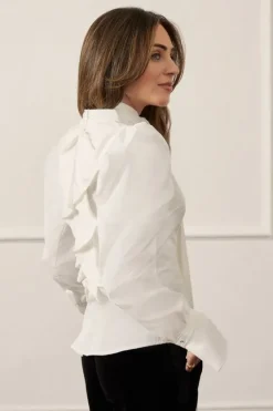 Karen Millen Lydia Millen Drama Sleeve High Neck Woven Cotton Shirt white Discount
