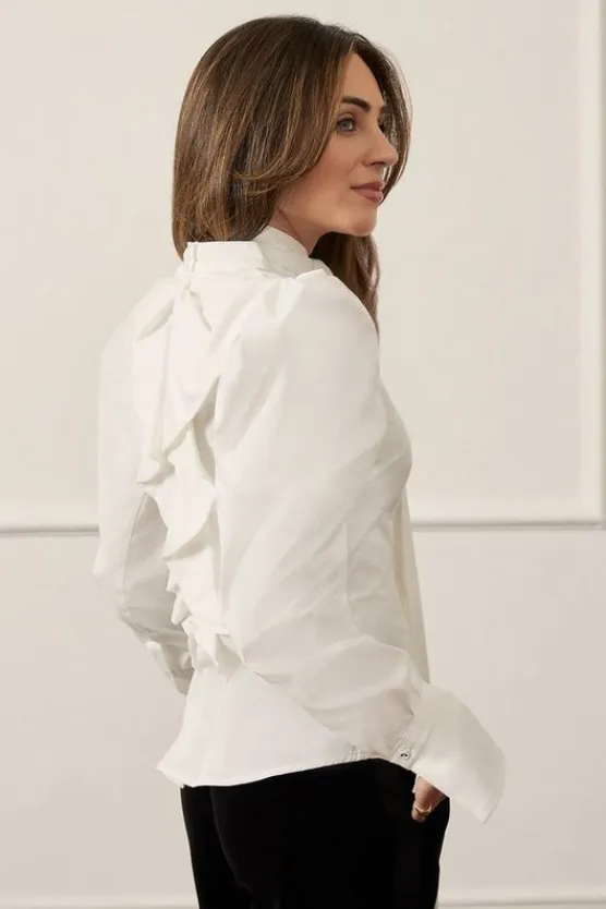 Karen Millen Lydia Millen Drama Sleeve High Neck Woven Cotton Shirt white Discount