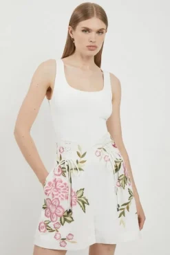 Karen Millen Lydia Millen Linen Embroidery Woven Short natural Sale