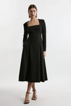 Karen Millen Lydia Millen Petite Compact Stretch Sweetheart Neckline Dress black Clearance