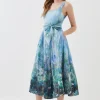 Karen Millen Lydia Millen Petite Cotton Scenic Floral Strappy Midi Dress Outlet