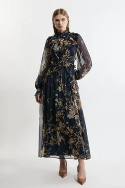 Karen Millen Lydia Millen Petite Ruffle Chiffon Maxi Dress floral Sale