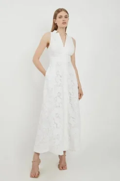 Karen Millen Lydia Millen Petite Lace With Cotton Sateen Woven Halter Dress Sale