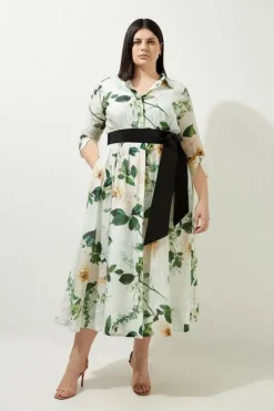 Karen Millen Lydia Millen Plus Size Floral Silk Cotton Woven Shirt Dress Discount